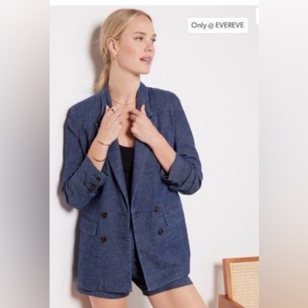 Evereve Alexa Jean Cotton Blazer in Blue Small